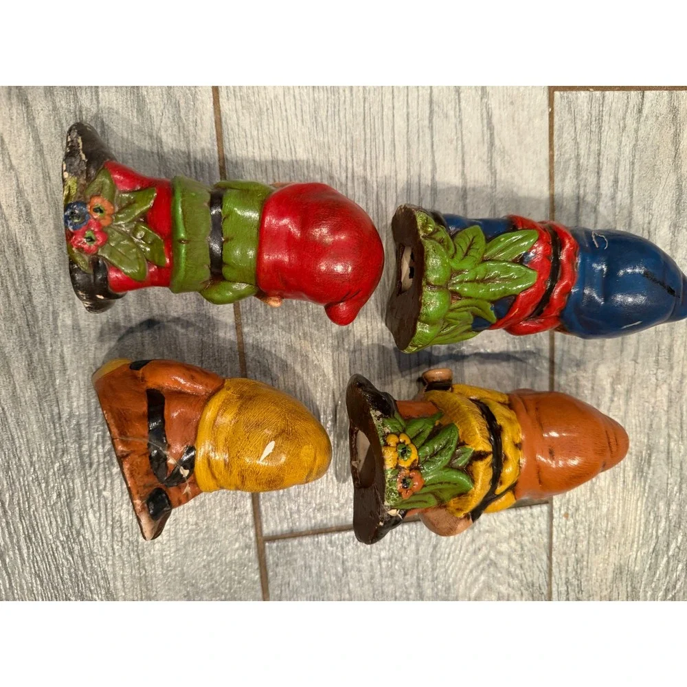 Garden Gnome Figurines Hand Painted Ceramic Set of 4 Fairy 70s Retro Decor Art
